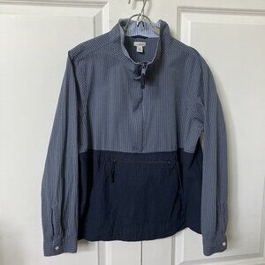 L.L. Bean Vacationland Seersucker Anorak Womens M Blue Stripe 1/2 Zip